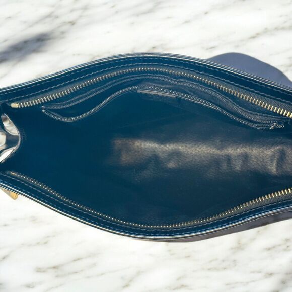 CELINE Macadam Clutch Handbag Black Brown Triomphe Leather Unisex Vintage 90s - Picture 10 of 16